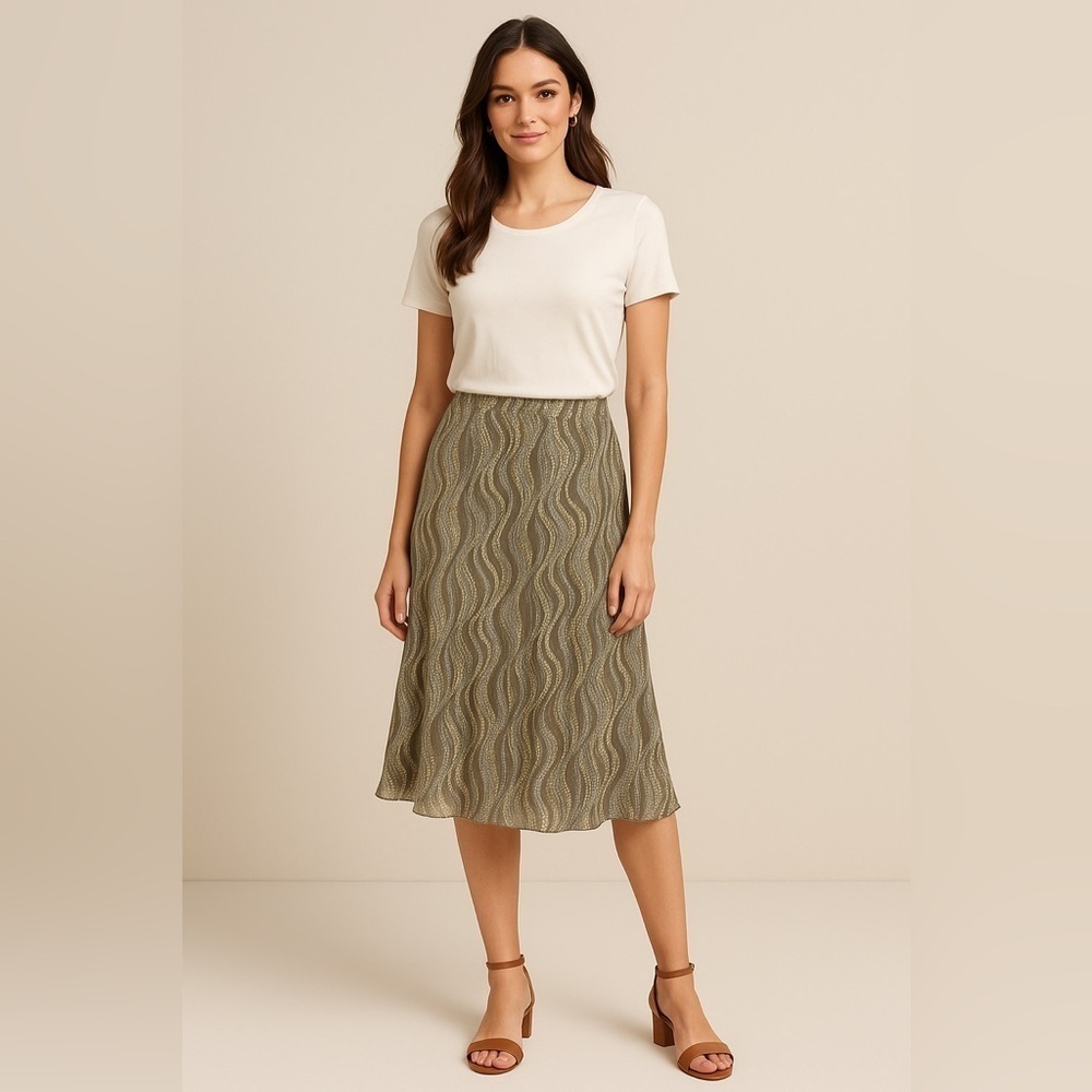 Sigrid Olsen Collection vintage 100% silk lined skirt.L flowy P10